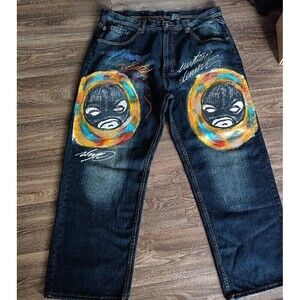 Touch Line Jeans Handpainted  Men’s Size 40 X 32 Baggy Fit 90s Y2K JNCO Style
